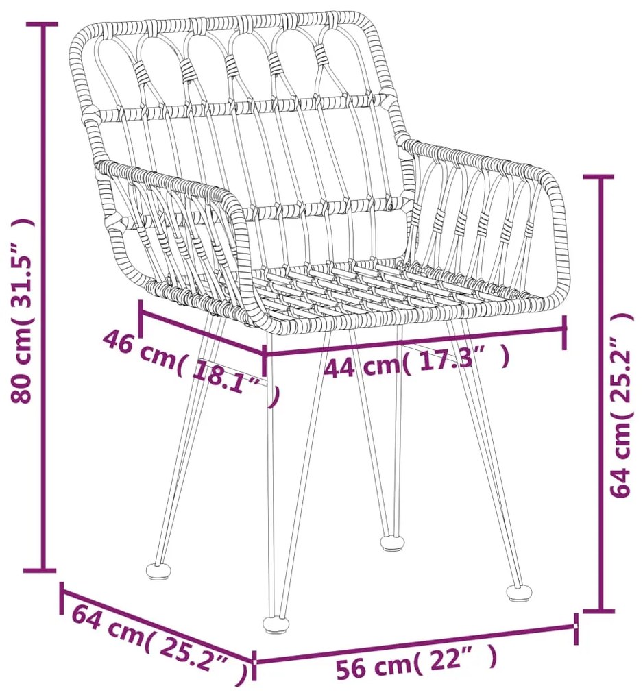 3 pcs conjunto de jantar para jardim vime PE