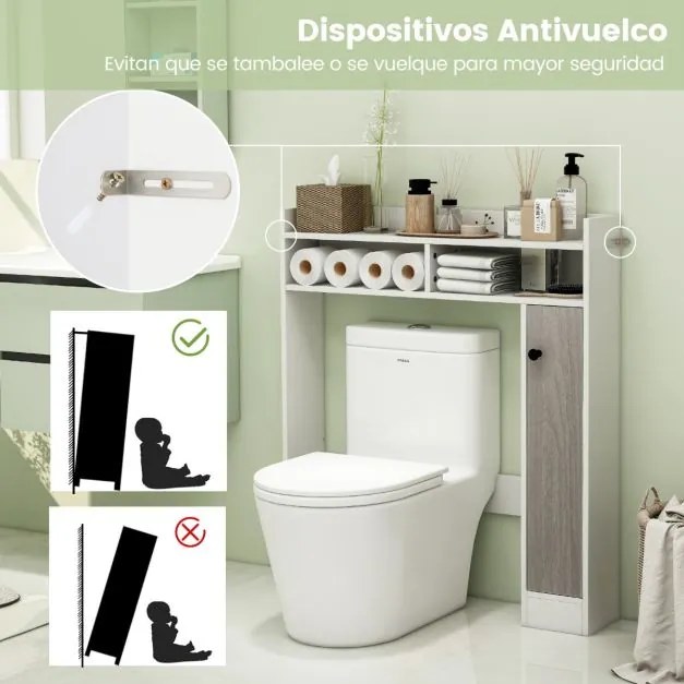Armario de casa de banho com prateleiras ajustáveis e porta 88 cm x 18 cm x 100 cm Branco