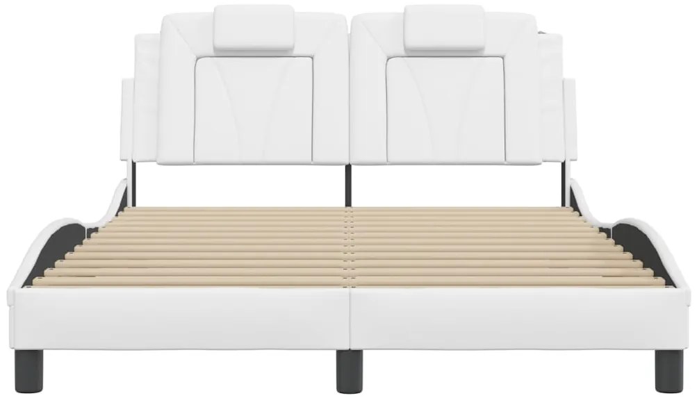 Estrutura cama c/ luzes LED 140x190 cm couro artificial branco