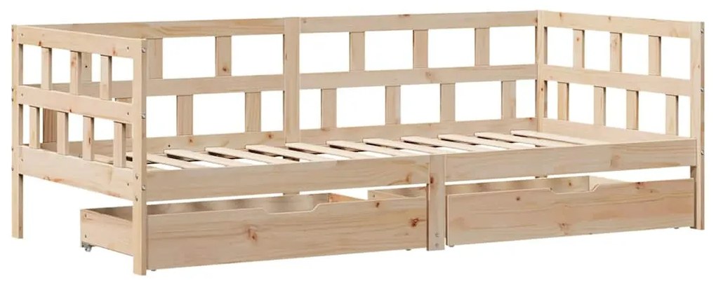 Sofá-cama com gavetas 90x190 cm madeira de pinho maciça