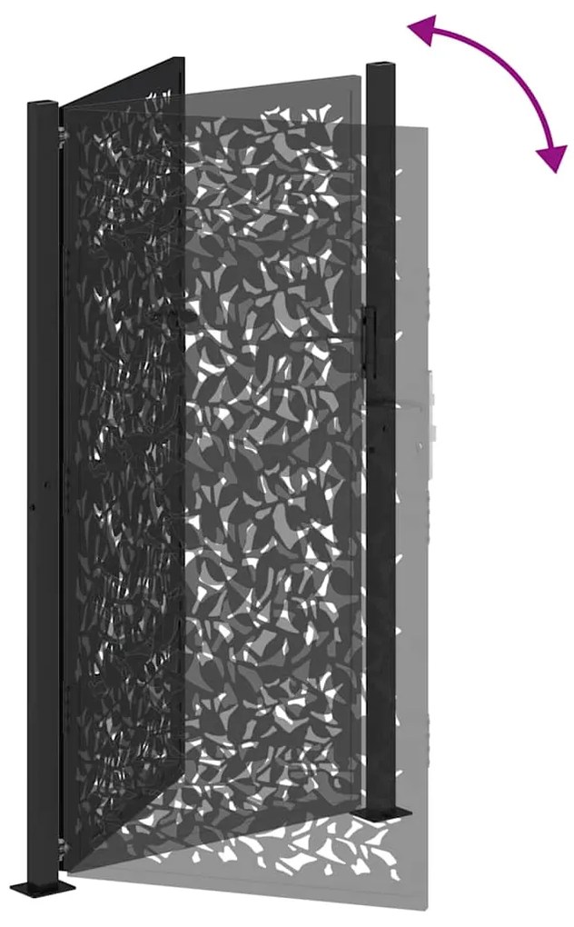 Portão de jardim 105x180 cm design de folha de aço preto
