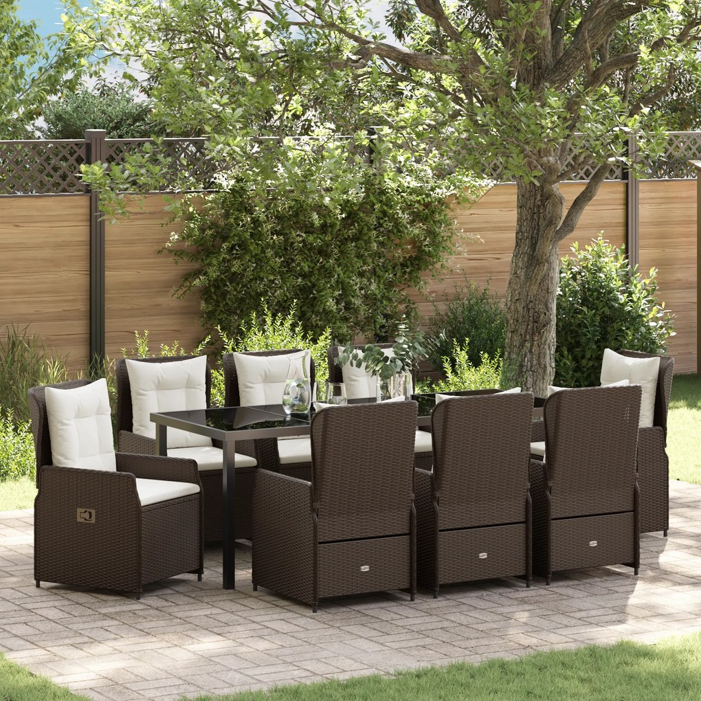Conjunto de Jantar de 9 Peças para Jardim vidaXL Castanho Rattan Sintético
