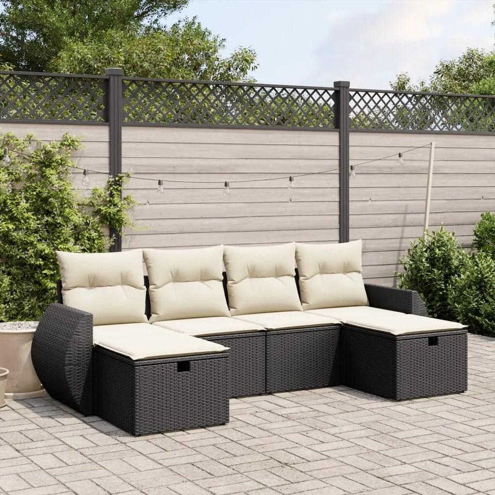 vidaXL 6 pcs conjunto sofás de jardim c/ almofadões vime PE preto