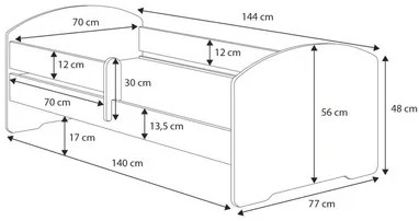 Cama infantil branca LUK avião 140x70 com gaveta - colchão e estrado incluído