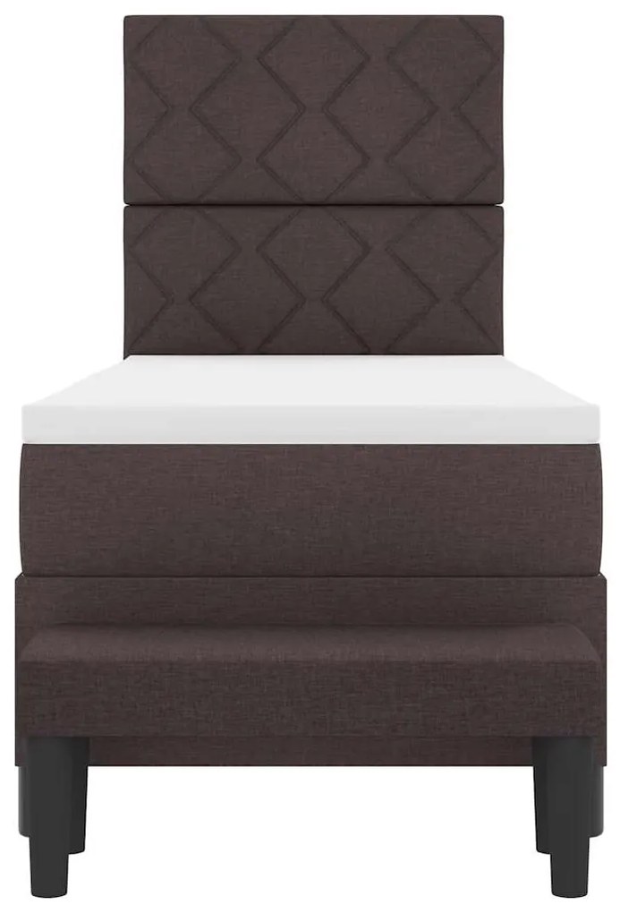 Cama Box com Colchão e Banco Castanho Escuro 80x200 cm Tecido