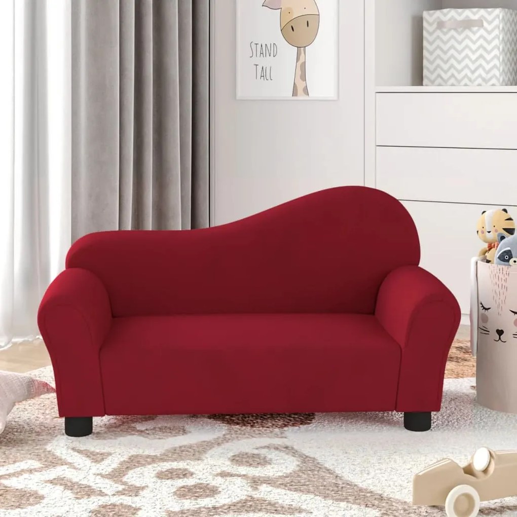 344171 vidaXL Sofá infantil veludo vermelho tinto