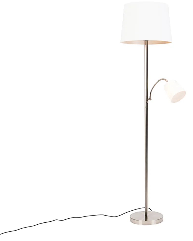 LED Candeeiro de pé inteligente em aço com abajur branco incl. Wifi A60 e E14 - Retro Clássico / Antigo
