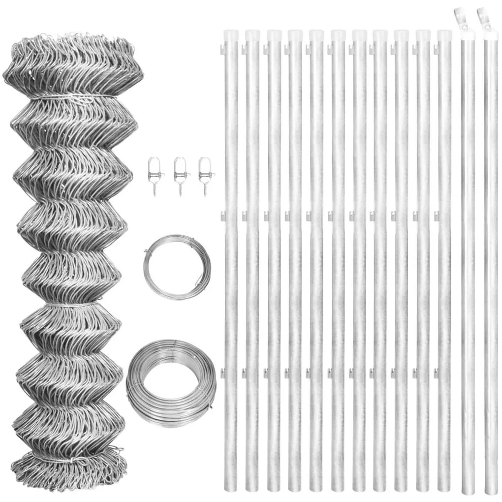 Cerca de arame com postes 25x1,5 m aço galvanizado prateado