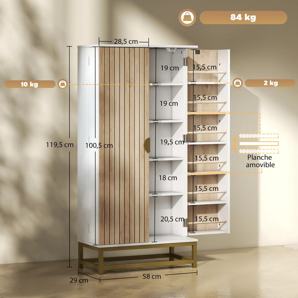Armário de Cozinha com 2 Portas e 12 Compartimentos Design Moderno com 5 Prateleiras Ajustáveis Branco
