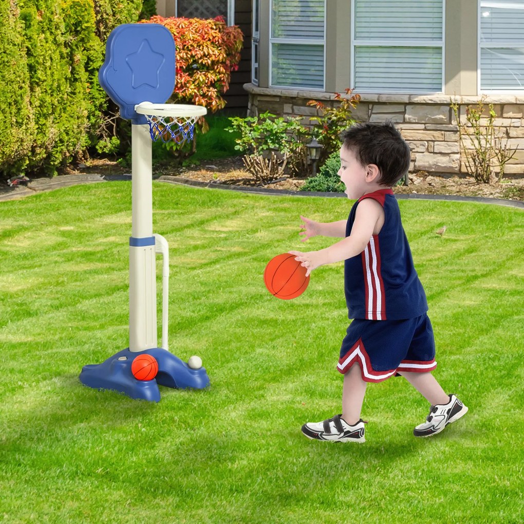 Cesta de Basquetebol 2 em 1 Jogo de Golf para Crianças acima de 2 Anos Aro com Altura Ajustável de 83-120cm Bolas e Taco de Golf 46x41x116-153cm Azul