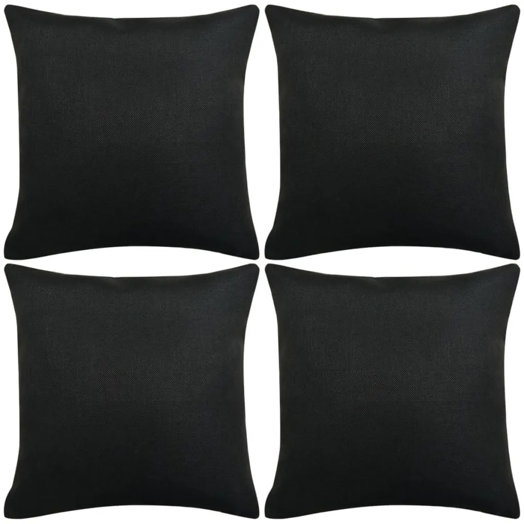 vidaXL Capas almofada 4 pcs aspeto linho preto 80x80 cm