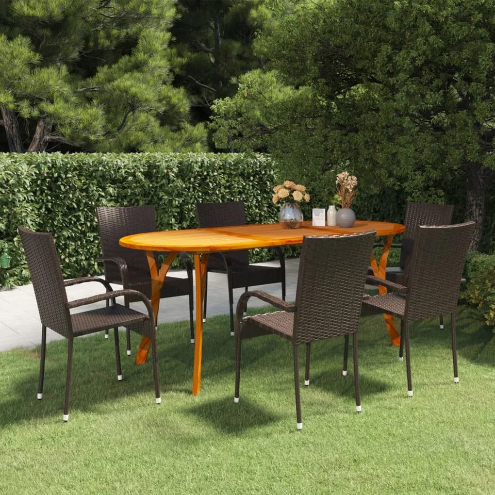 vidaXL 7 pcs conjunto de jantar para jardim castanho