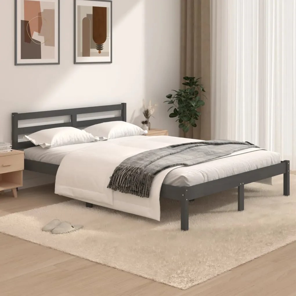 vidaXL Estrutura de cama pequena casal 120x190 cm pinho maciço cinza