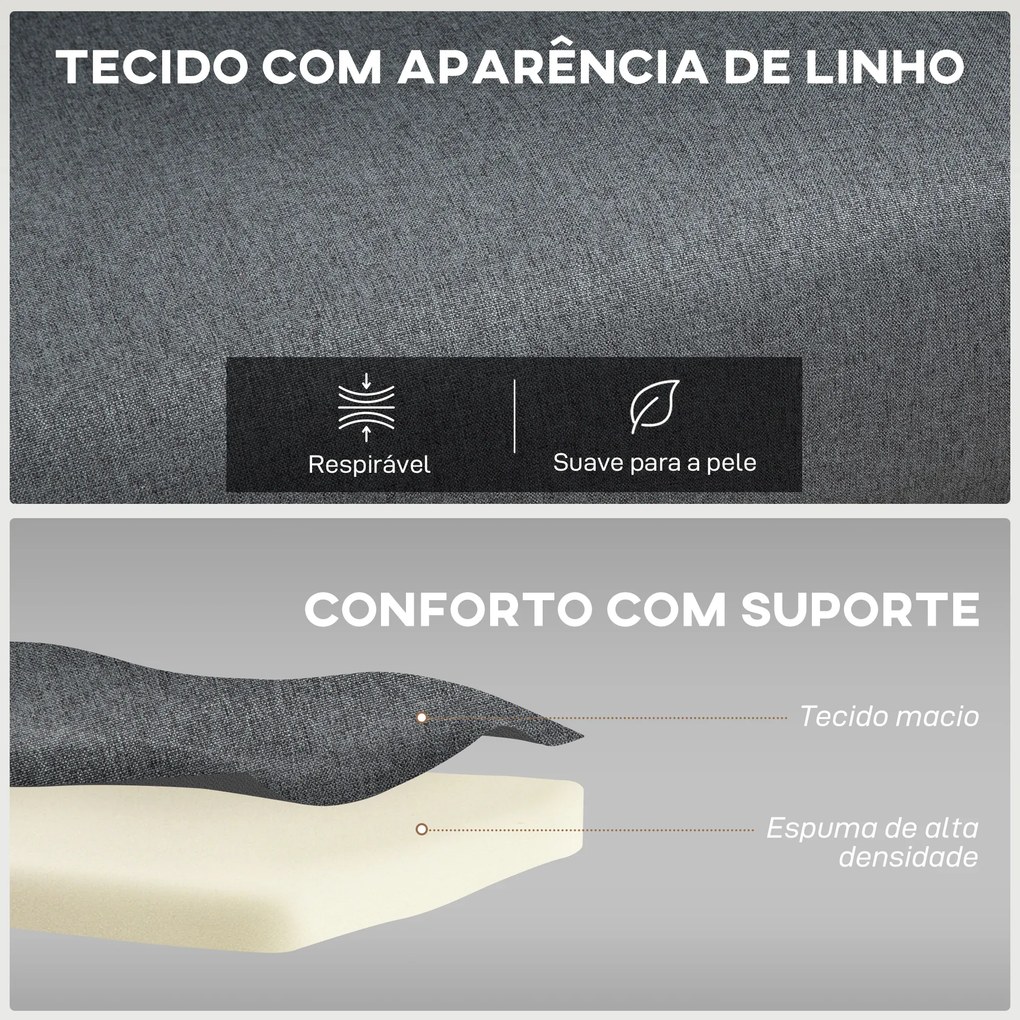 Sofá Cama Individual Dobrável com Encosto Ajustável em 5 Níveis Almofada e Estofado de Linho Sintético 75x70x75 cm Cinzento