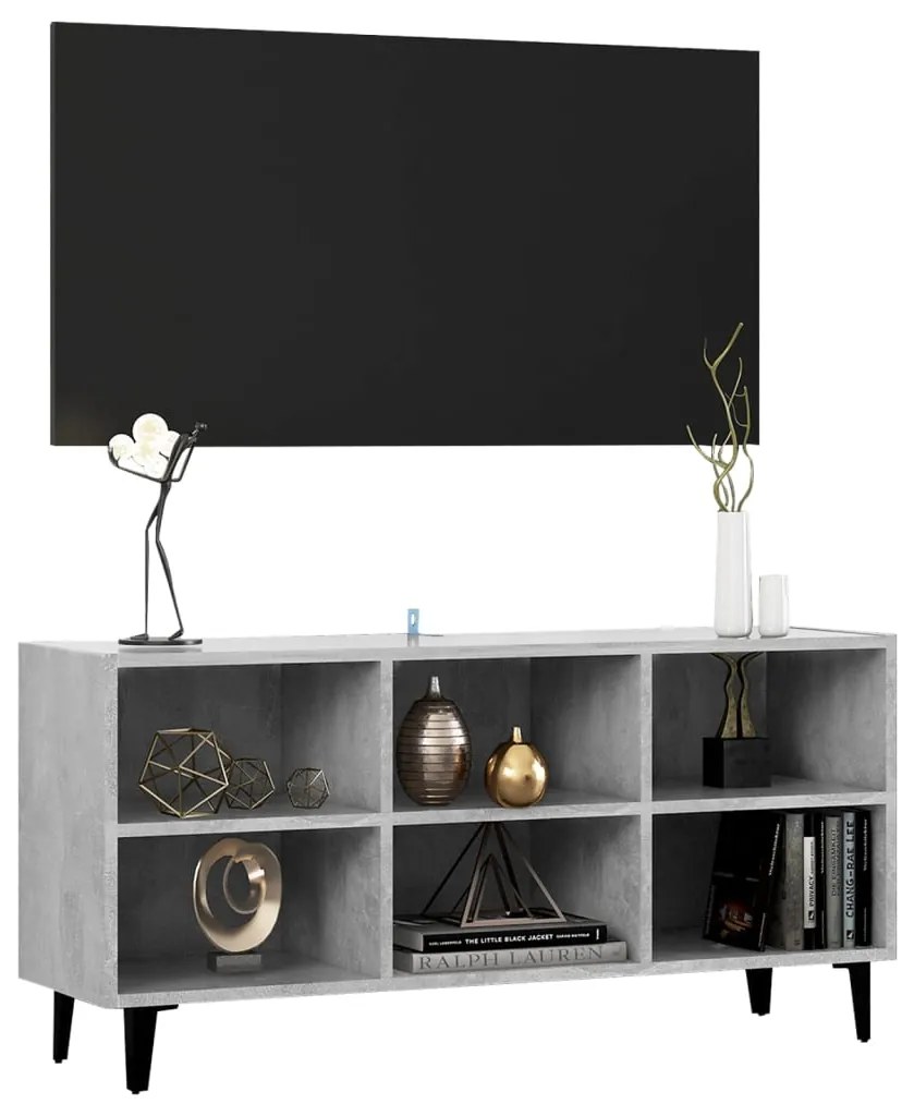 Móvel de TV com pernas em metal 103,5x30x50 cm cinzento cimento