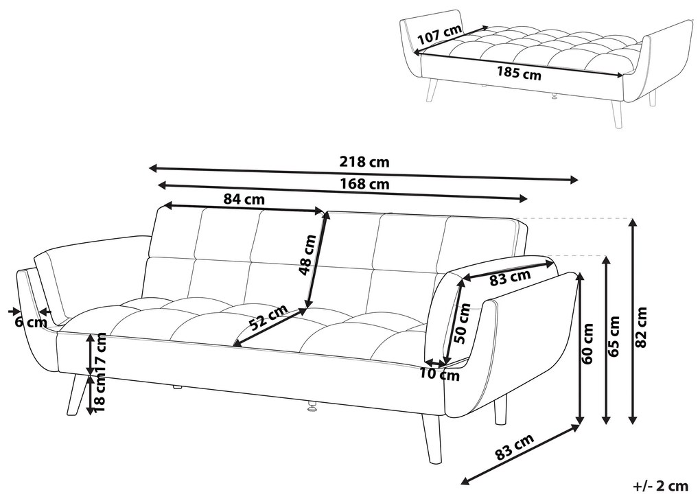 Sofá-cama em veludo preto ASBY Beliani