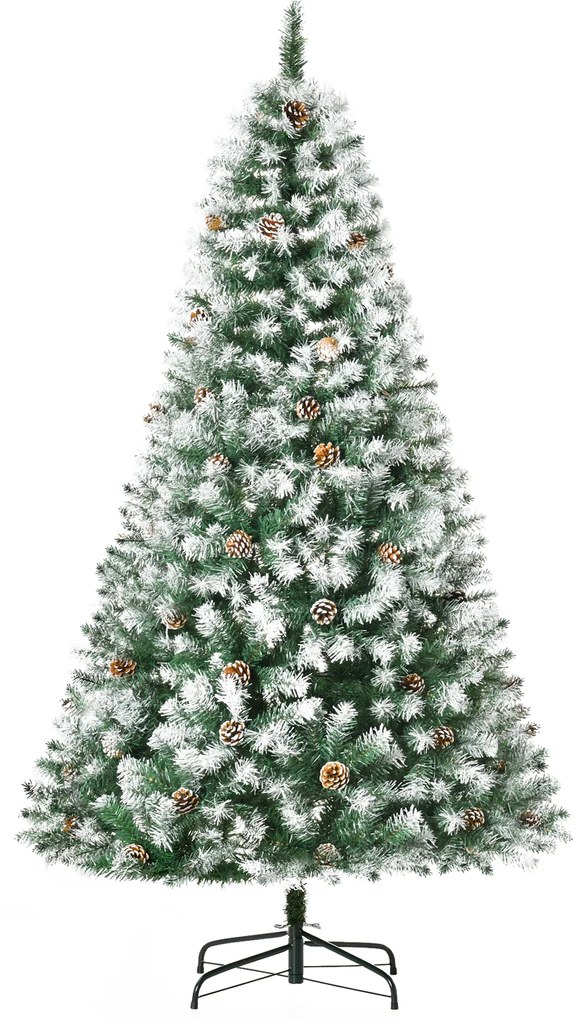 HOMCOM Árvore de Natal Artificial 180cm com 800 Ramos e 61 Pinhas Folhas de PVC com Efeito Neve Base Dobrável  Verde