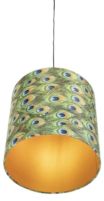 Candeeiro de suspensão com abajur de veludo azul-petróleo com dourado 40 cm - Combi Clássico / Antigo