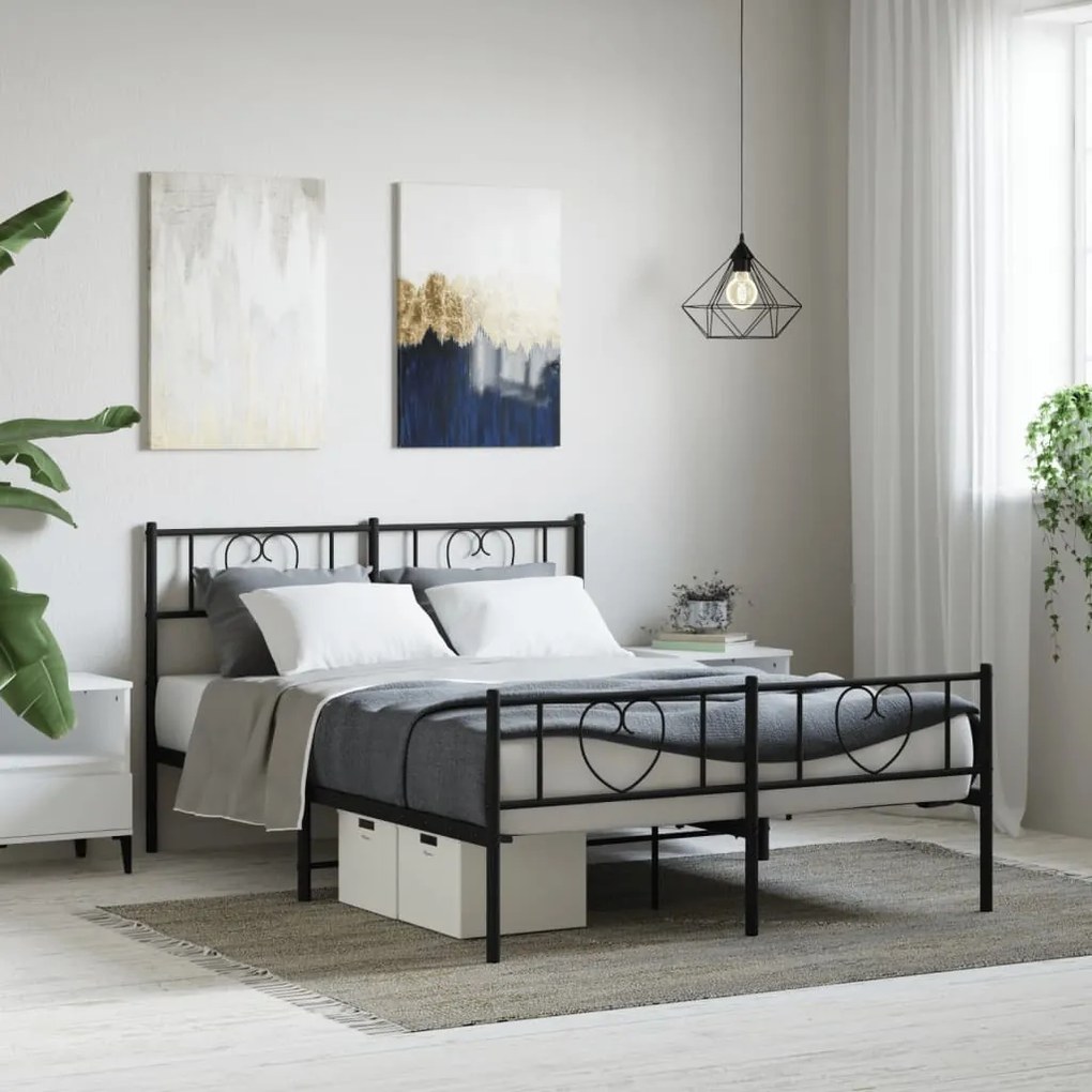 Estrutura de cama com cabeceira e pés 160x200 cm metal preto