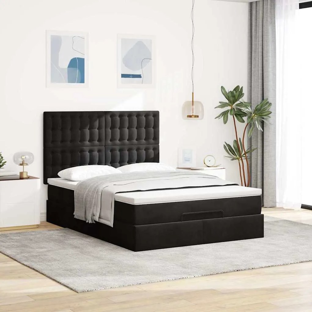 Estrutura de cama otomana com colchões 140x200 cm veludo preto