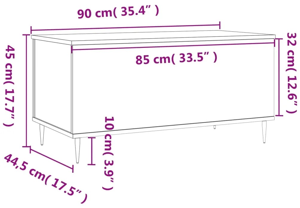 Mesa de centro 90x44,5x45 cm derivados madeira carvalho fumado