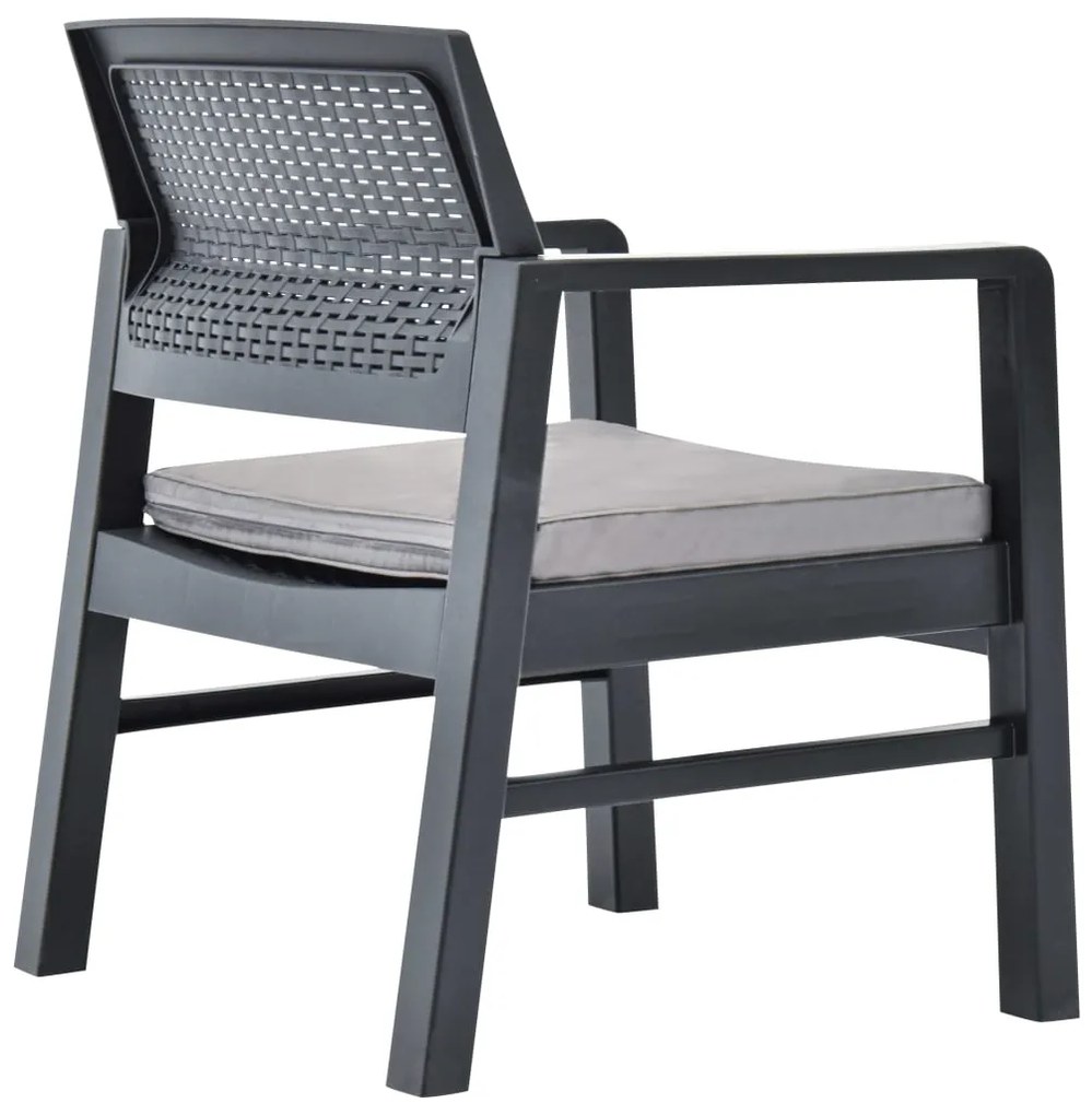 Conjunto lounge para jardim 3 pcs plástico antracite
