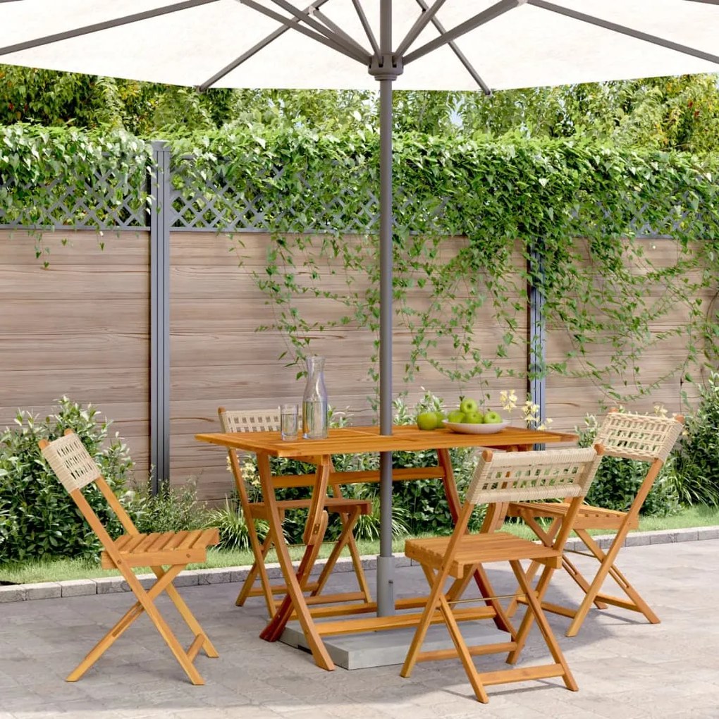 Cadeiras de jardim dobráveis 4 pcs vime PE/madeira maciça bege