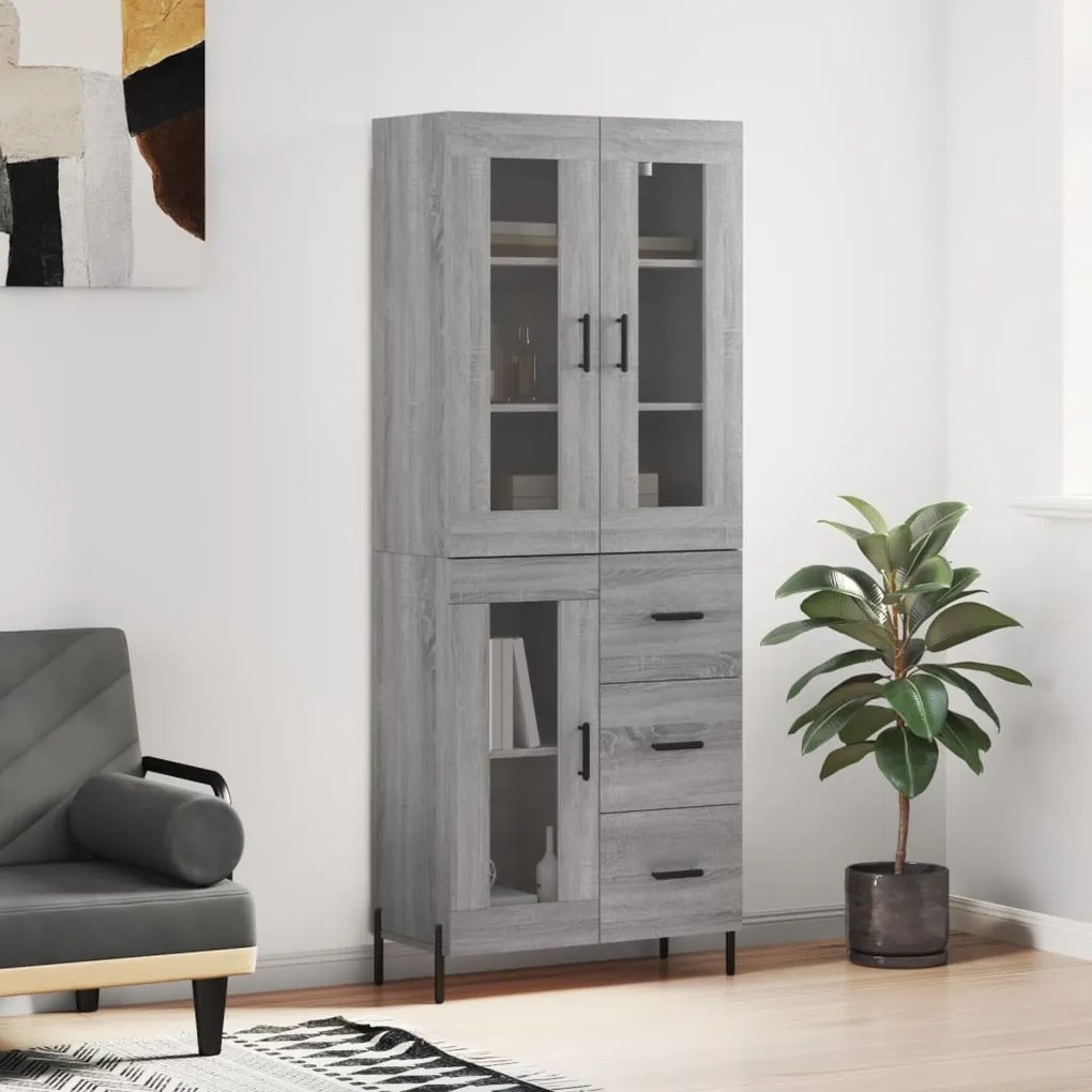 vidaXL Armário alto 69,5x34x180 cm derivados de madeira sonoma cinza