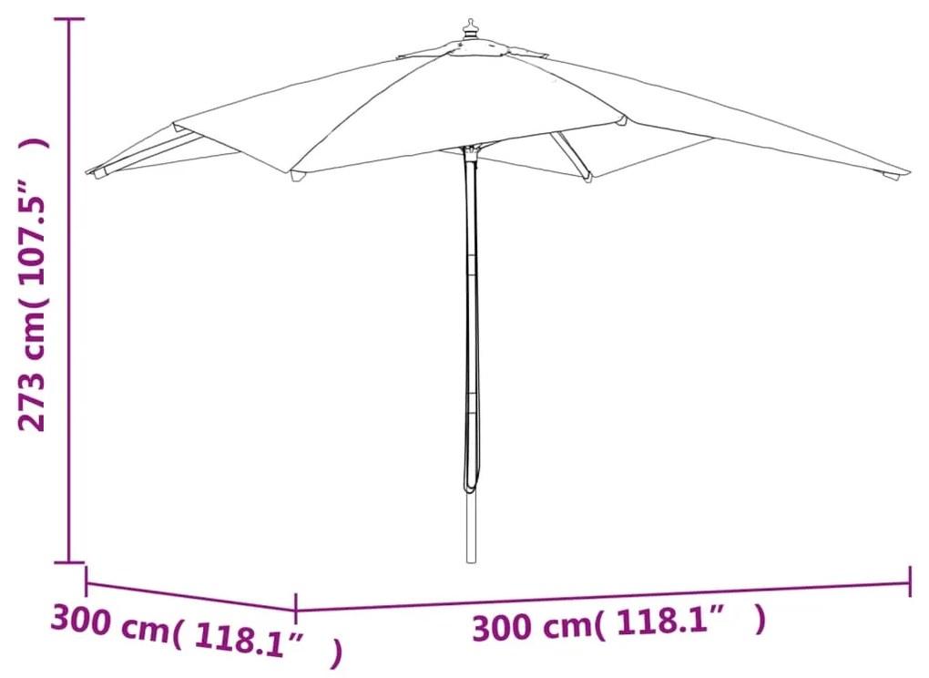 Guarda-sol de jardim com poste de madeira 300x300x273 cm preto
