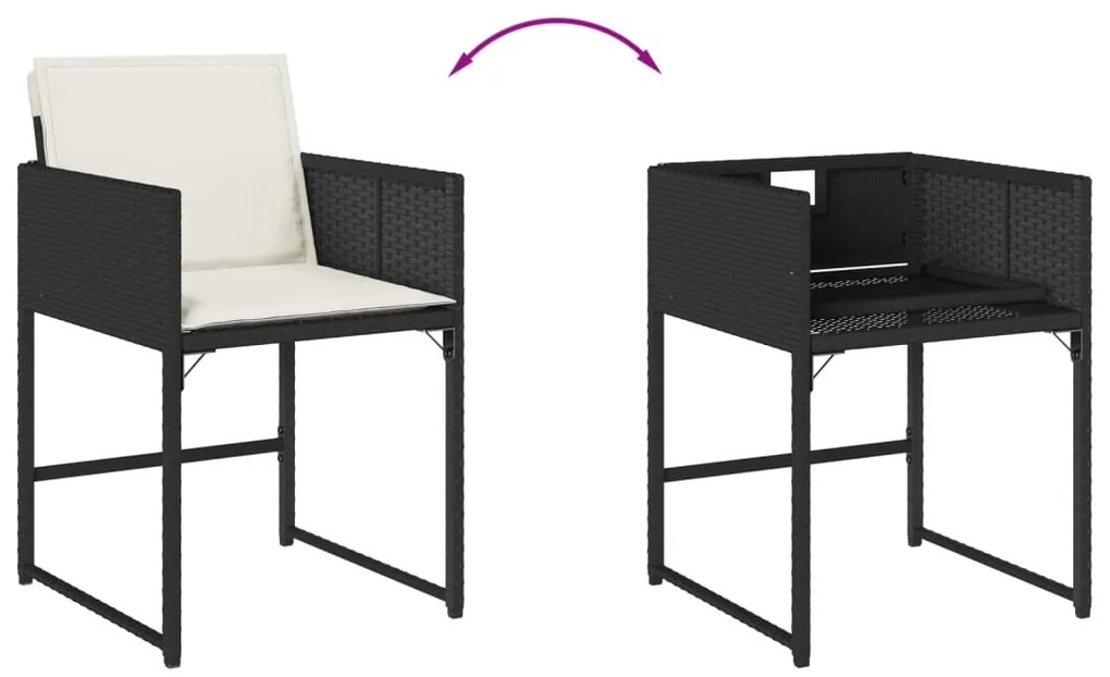 17 pcs conjunto de jantar p/ jardim c/ almofadões vime PE preto