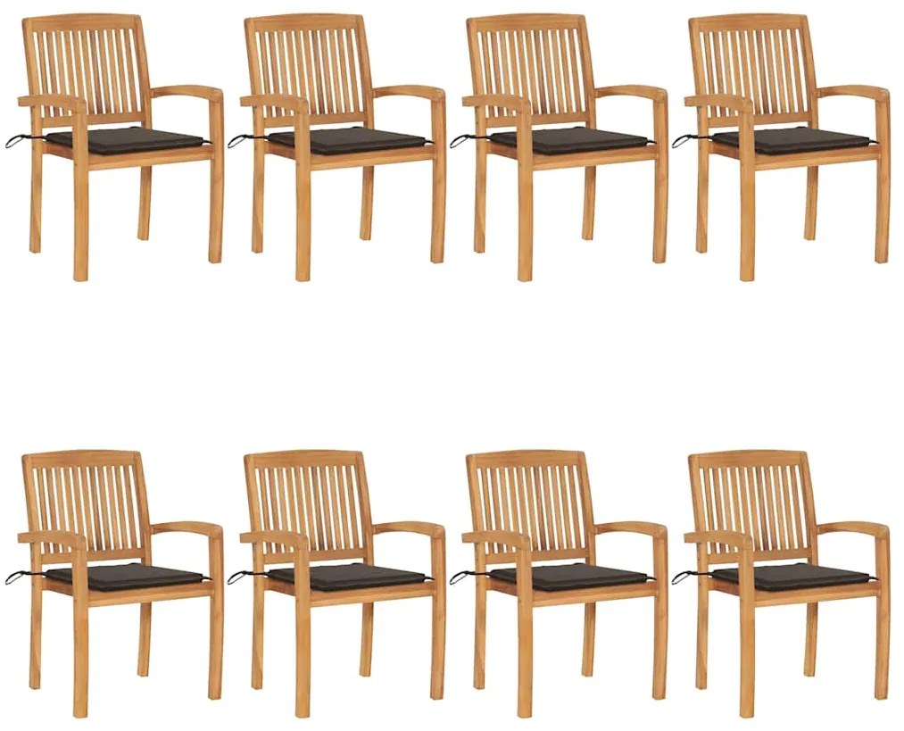 Cadeiras de jardim empiháveis c/ almofadões 8 pcs teca maciça