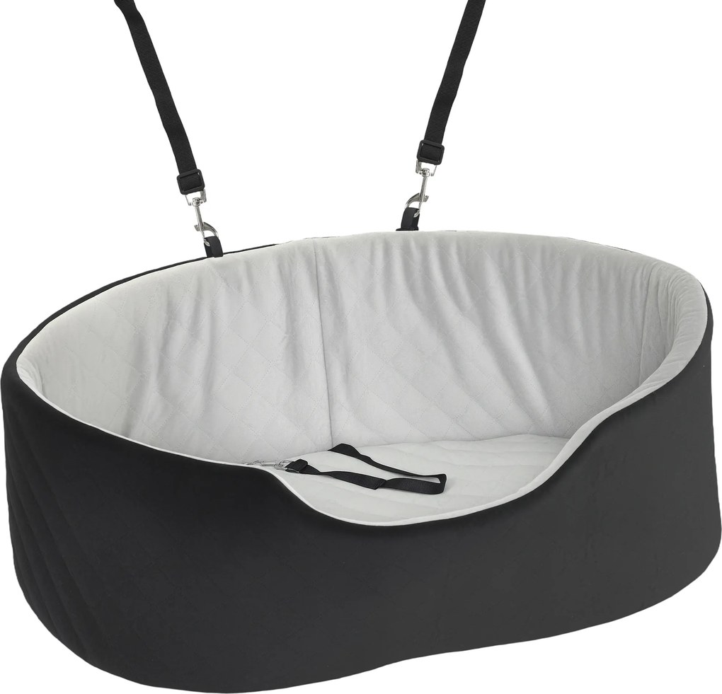 PawHut Assento de Carro para Cães Pequenos e Médios até 15 kg com Capa Removível e Lavável Cinto de Segurança e Base Antiderrapante 77x43x28 cm Preto | Aosom Portugal