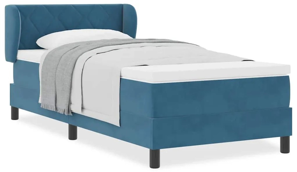 Cama Box Spring com Colchão Azul Escuro 90x190 cm de Veludo