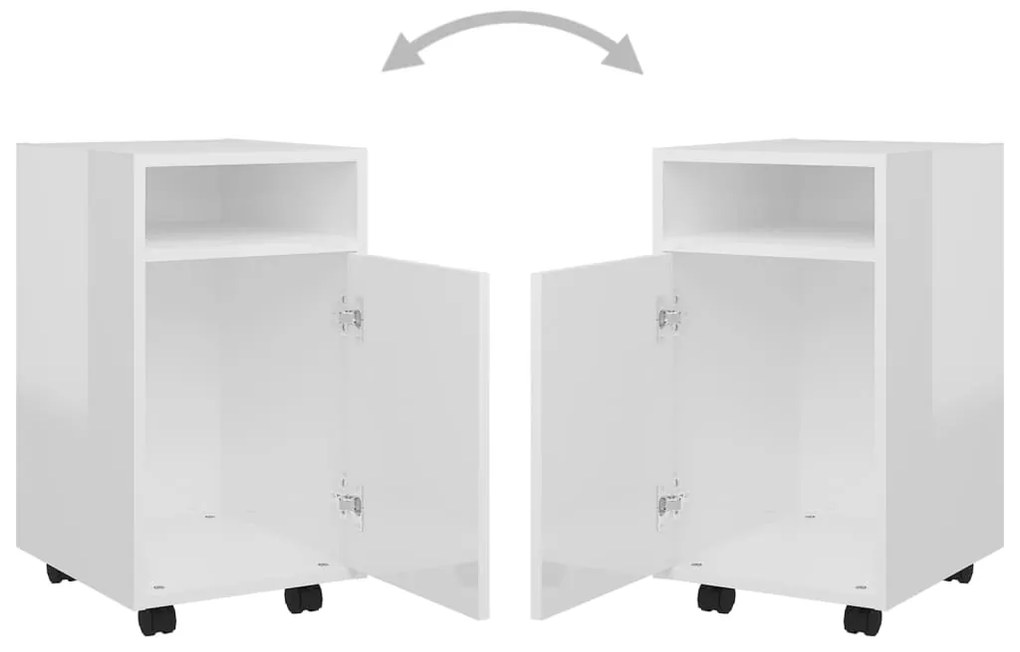 Móvel de apoio com rodas 33x38x60 cm contrapl. branco brilhante