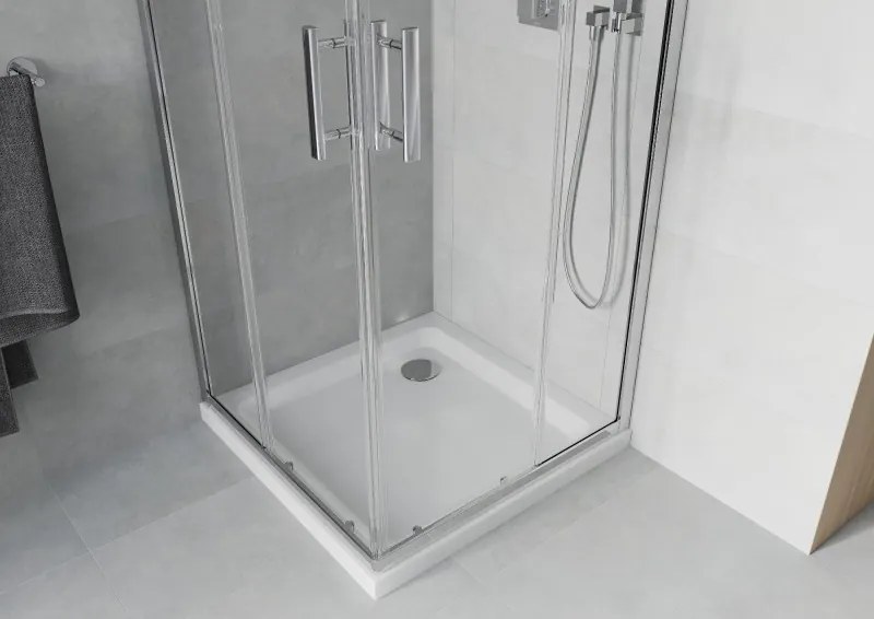 Mexen Rio cabine de duche quadrada 80 x 80 cm, transparente, cromada + base de duche Flat, branca - 860-080-080-01-00-4010