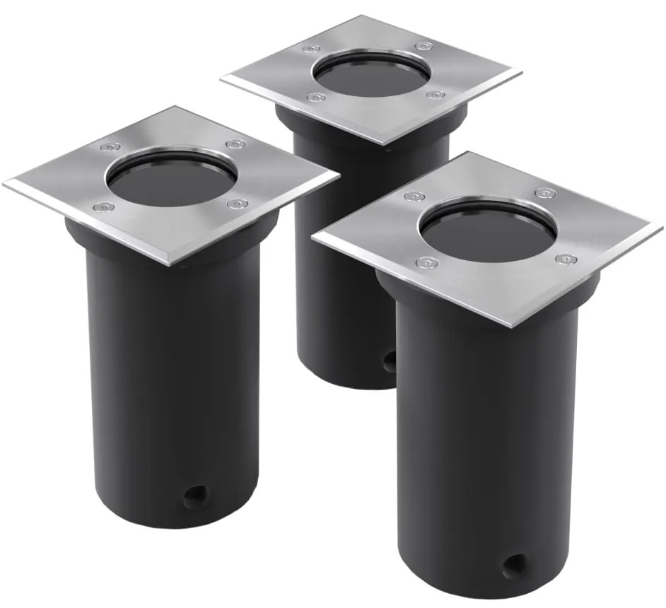 vidaXL Iluminação de chão para exterior 3 pcs quadrado