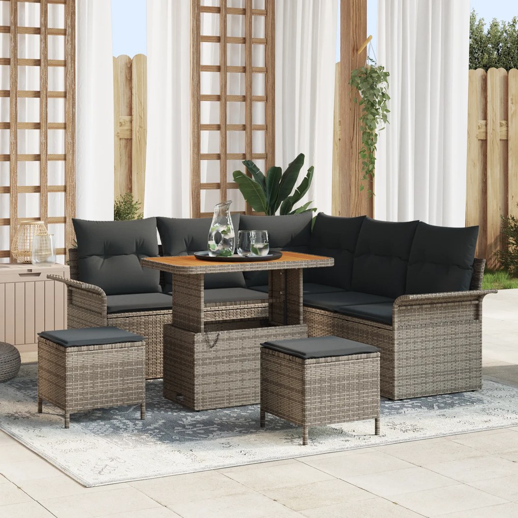 Conjunto de Sofá de Jardim vidaXL com 8 Peças e Almofadas Cinza Polipropileno Acácia