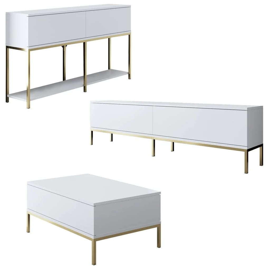 Conjunto de Mobiliário de Sala Lord – Branco/Dourado – Tv Stand: 180x4