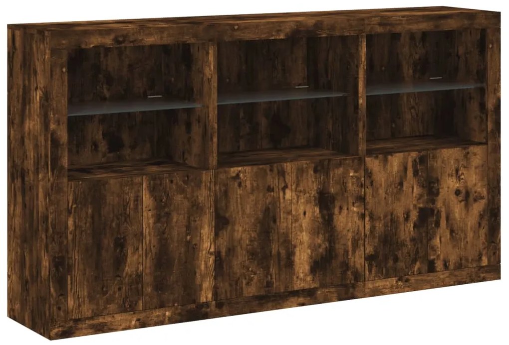 Aparador com luzes LED 181,5x37x100 cm carvalho fumado