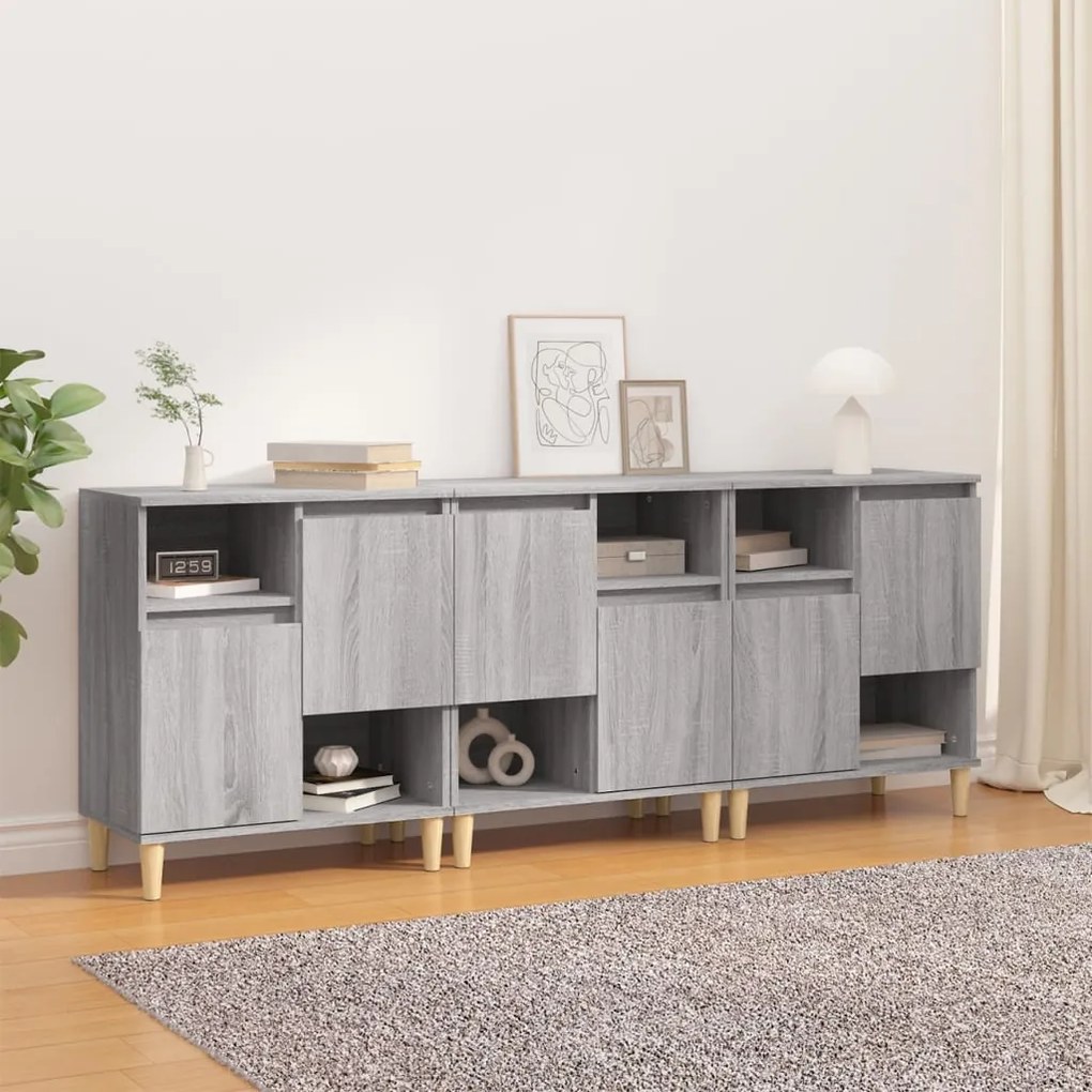 vidaXL Aparadores 3 pcs 60x35x70 cm derivados madeira cinza sonoma