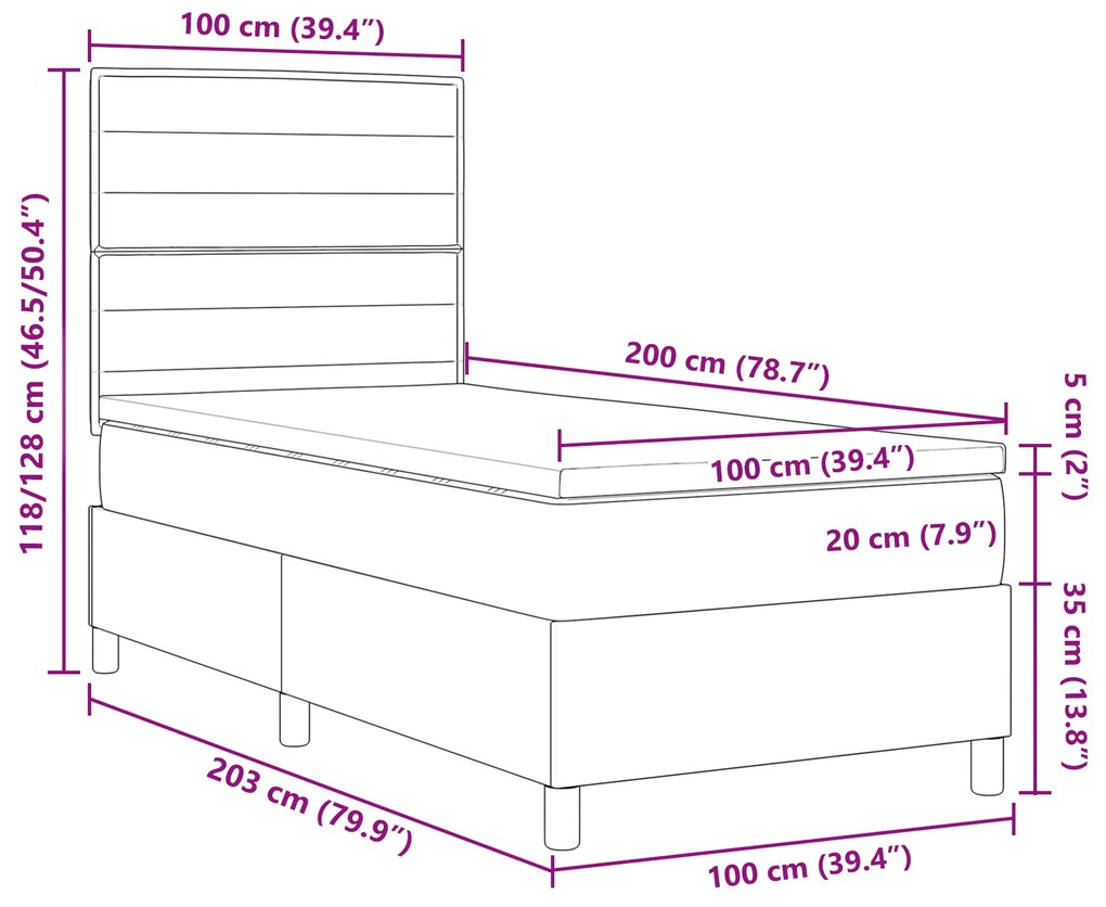 Cama Box com Colchão Preto 100x200 cm Tecido
