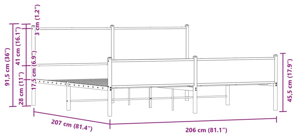 Estrutura cama sem colchão 200x200cm metal carvalho castanho