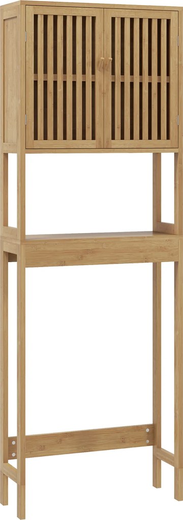HOMCOM Estante para WC móvel de casa de banho acima do vaso WC com armário 2 portas e prateleira aberta bambu | Aosom Portugal