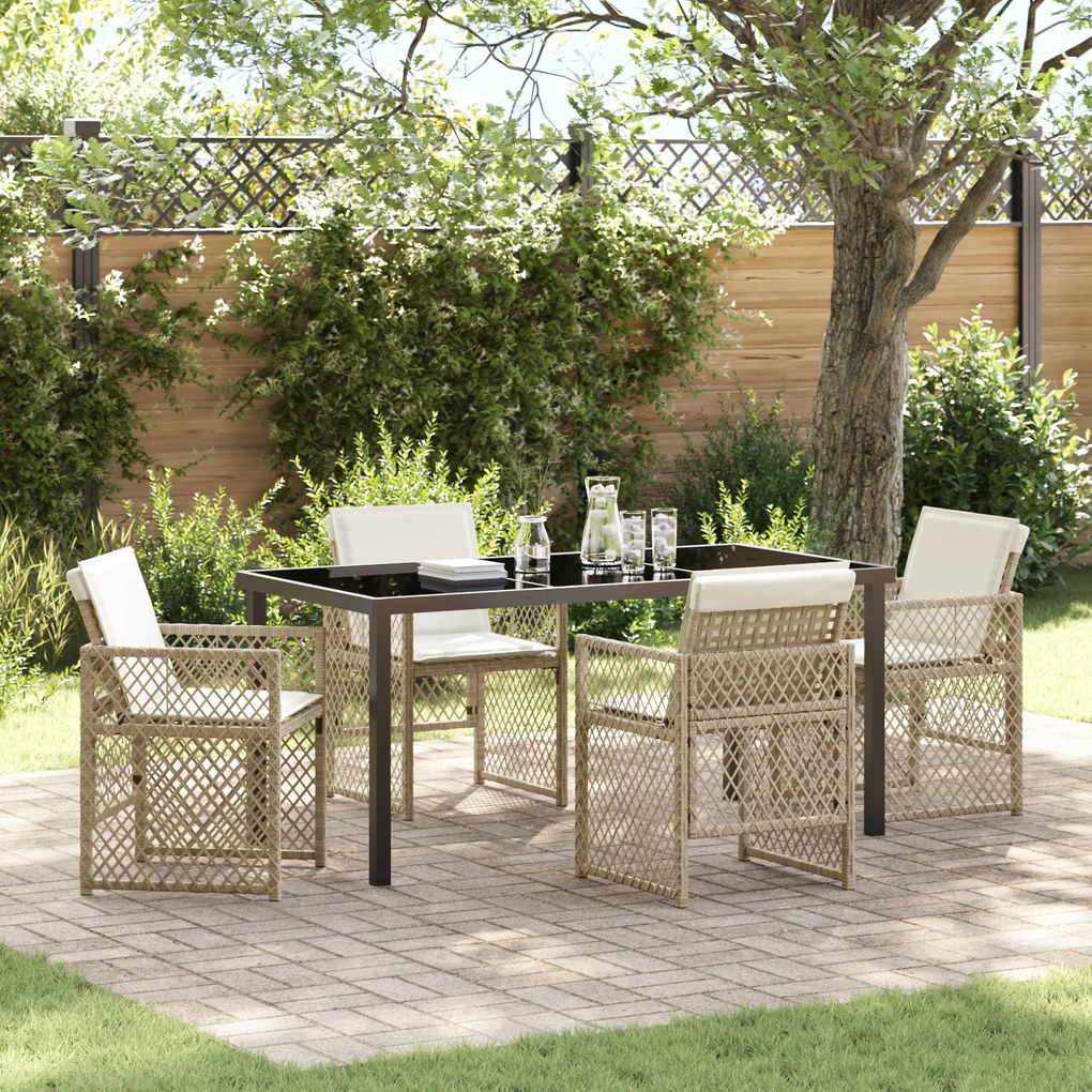 vidaXL Conjunto de Jantar de 5 Peças com Almofadas Bege de Polyrattan