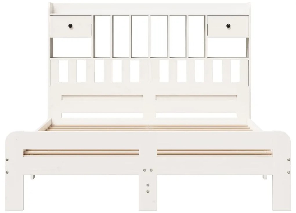 Cama com estante sem colchão 140x200 cm pinho maciço branco