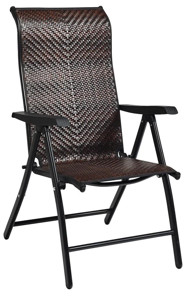 Cadeira de jardim dobrável de rattan Cadeira de vime portátil de altura ajustável para jardim, varanda, exterior 69 x 58 x 85-112 cm Castanho