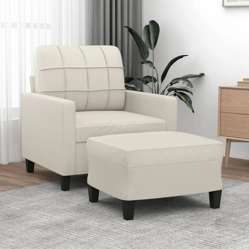 vidaXL Poltrona com apoio de pés couro artificial 60 cm cor creme
