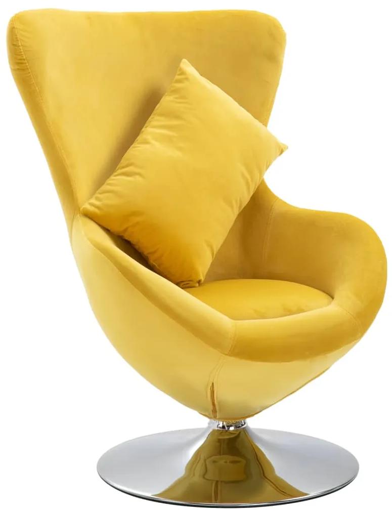 Cadeira giratória em forma de ovo c/ almofadão veludo amarelo