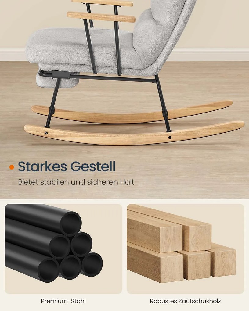 Cadeira de baloiço ajustável com pés em madeira de borracha cinzento