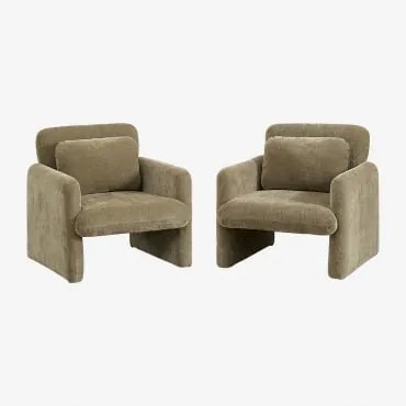 Pacote De 2 Poltronas Jeison Em Chenille Verde Sálvia - Sklum